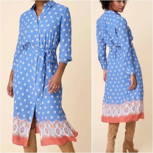 Untuckit size 6 Susan midi dress block print long sleeve button down shirt dress - Picture 1 of 11